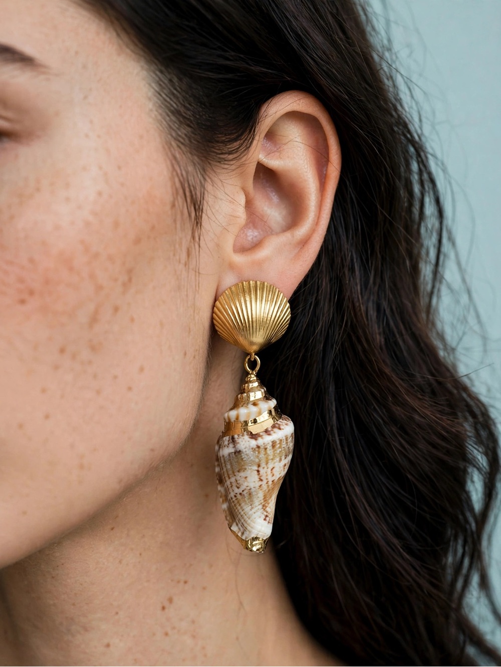 New Amimi Handmade Cone Shell Drop Earrings Natural Seashell S925 Posts E140